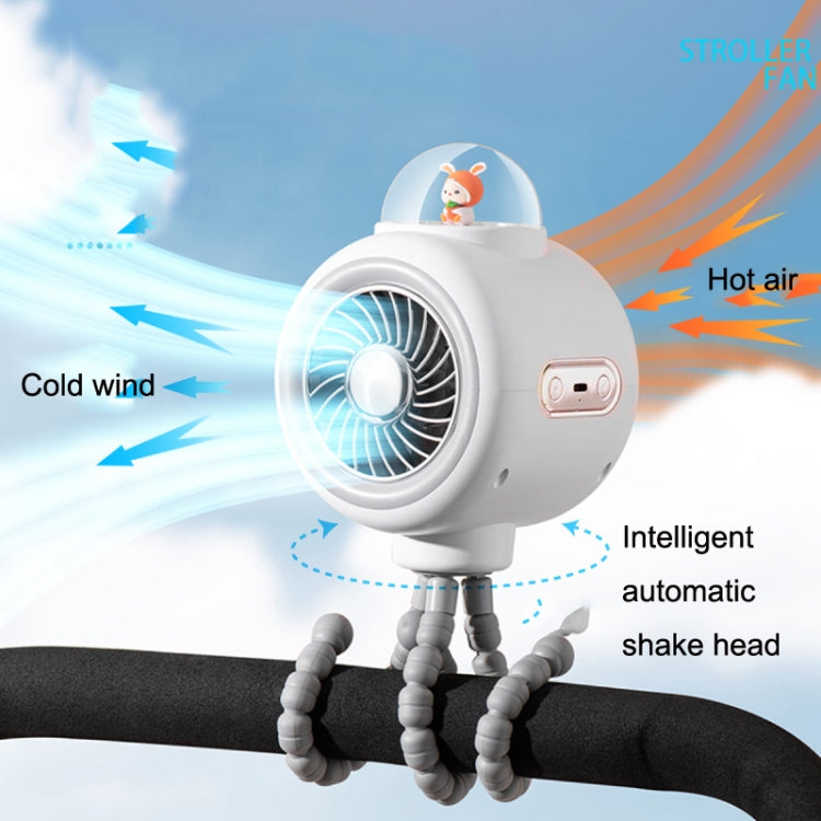 Baby Stroller Fan Home Mute Outdoor Cooling Portable Rabbit Octopus Fan With Shake Head (White) - Electric Fans by PMC Jewellery | Online Shopping South Africa | PMC Jewellery | Buy Now Pay Later Mobicred