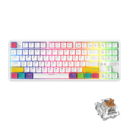 Ajazz K870T 87-Key Hot Swap Bluetooth/Wired Dual Mode RGB Backlight Office Game Mechanical Keyboard Tea Shaft (White) - Wireless Keyboard by Ajazz | Online Shopping South Africa | PMC Jewellery | Buy Now Pay Later Mobicred