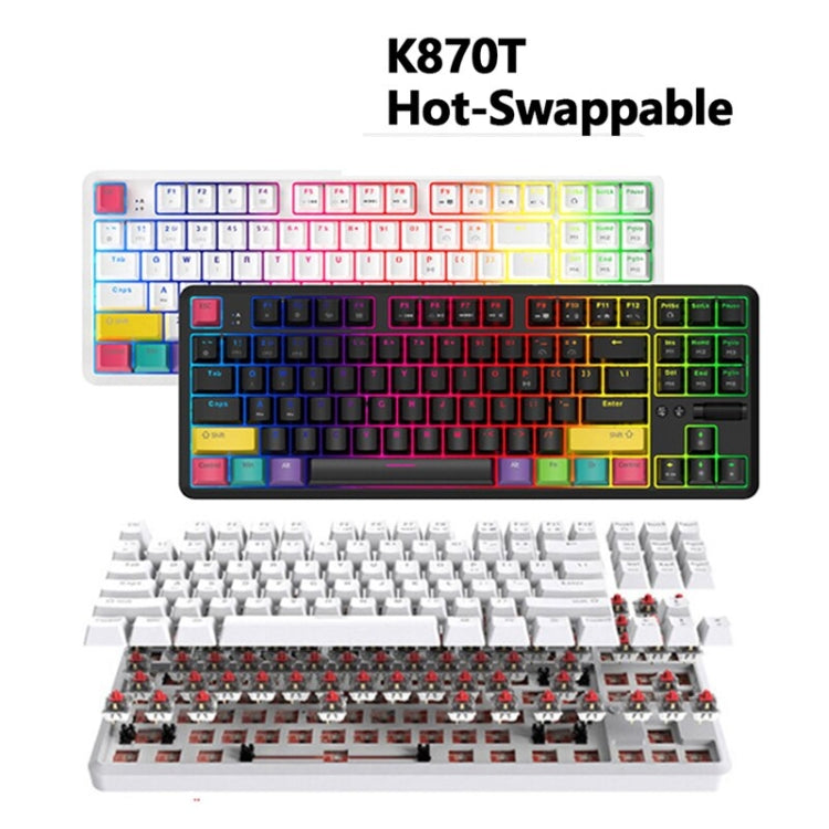 Ajazz K870T 87-Key Hot Swap Bluetooth/Wired Dual Mode RGB Backlight Office Game Mechanical Keyboard Red Shaft (White) - Wireless Keyboard by Ajazz | Online Shopping South Africa | PMC Jewellery | Buy Now Pay Later Mobicred