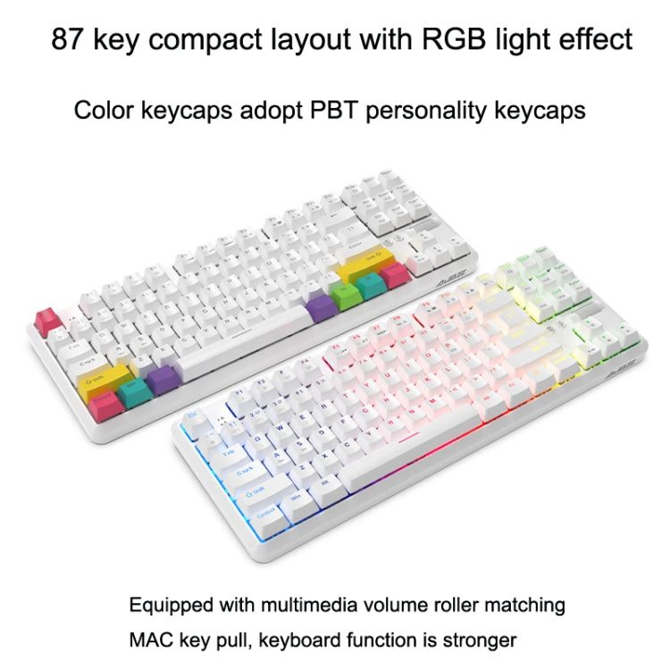 Ajazz K870T 87-Key Hot Swap Bluetooth/Wired Dual Mode RGB Backlight Office Game Mechanical Keyboard Red Shaft (White) - Wireless Keyboard by Ajazz | Online Shopping South Africa | PMC Jewellery | Buy Now Pay Later Mobicred