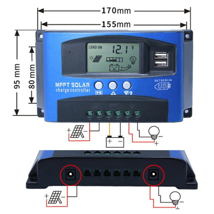 YCX-003 30-100A Solar Charging Controller with LED Screen & Dual USB Port Smart MPPT Charger, Model: 12/24/36/48/60V Wifi 100A - Others by PMC Jewellery | Online Shopping South Africa | PMC Jewellery | Buy Now Pay Later Mobicred