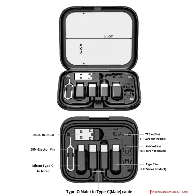 HE-C098 Multi-Functional USB Adapter Charging Cable Kit With Makeup Mirror & Phone Holder(Black) - Cable Organizer by PMC Jewellery | Online Shopping South Africa | PMC Jewellery | Buy Now Pay Later Mobicred