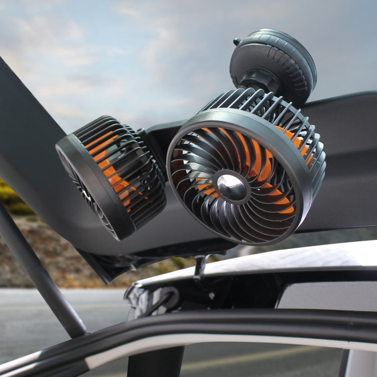 F6026 Large Suction Cup Vehicle-Mounted Double-Head Fan, Model: Cigarette Lighter with USB - Heating & Fans by PMC Jewellery | Online Shopping South Africa | PMC Jewellery | Buy Now Pay Later Mobicred