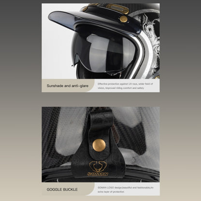 SOMAN Motorcycle Four Seasons Carbon Fiber Half Helmet, Color: Carbon Fiber Gold Lightning(L) - Helmets by SOMAN | Online Shopping South Africa | PMC Jewellery | Buy Now Pay Later Mobicred
