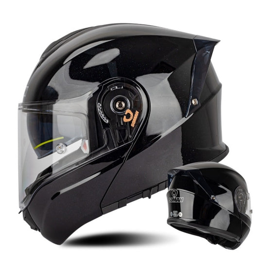 SOMAN Racing Motorcycle Double Lens Riding Safety Helmet, Size: L(Bright Black) - Helmets by SOMAN | Online Shopping South Africa | PMC Jewellery | Buy Now Pay Later Mobicred