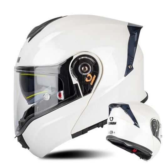 SOMAN Racing Motorcycle Double Lens Riding Safety Helmet, Size: XXL(Pearl White) - Helmets by SOMAN | Online Shopping South Africa | PMC Jewellery | Buy Now Pay Later Mobicred