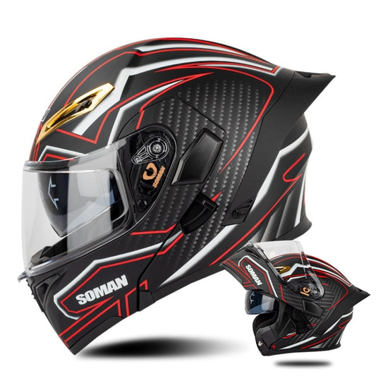 SOMAN Motorcycle Dual Lens Riding Peel-Off Full Coverage Helmet, Size: S(Matt Black Red) - Helmets by SOMAN | Online Shopping South Africa | PMC Jewellery | Buy Now Pay Later Mobicred