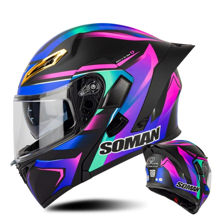 SOMAN Motorcycle Dual Lens Riding Peel-Off Full Coverage Helmet, Size: S(Sapphire Vision) - Helmets by SOMAN | Online Shopping South Africa | PMC Jewellery | Buy Now Pay Later Mobicred