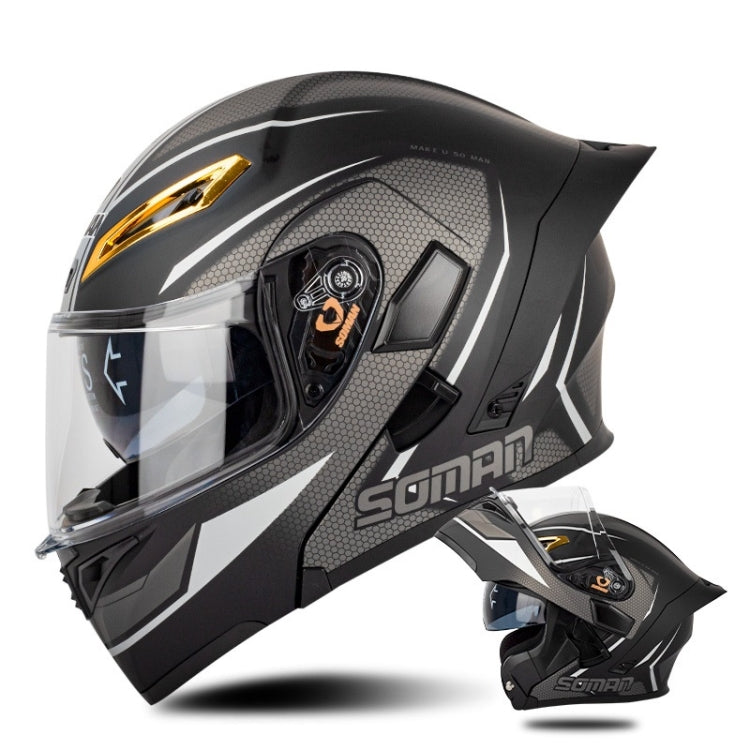 SOMAN Motorcycle Dual Lens Riding Peel-Off Full Coverage Helmet, Size: L(Black Gray Track) - free shipping - PMC TechLife - Order now!