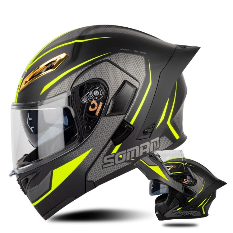 SOMAN Motorcycle Dual Lens Riding Peel-Off Full Coverage Helmet, Size: XL(Black Yellow Track) - Helmets by SOMAN | Online Shopping South Africa | PMC Jewellery | Buy Now Pay Later Mobicred