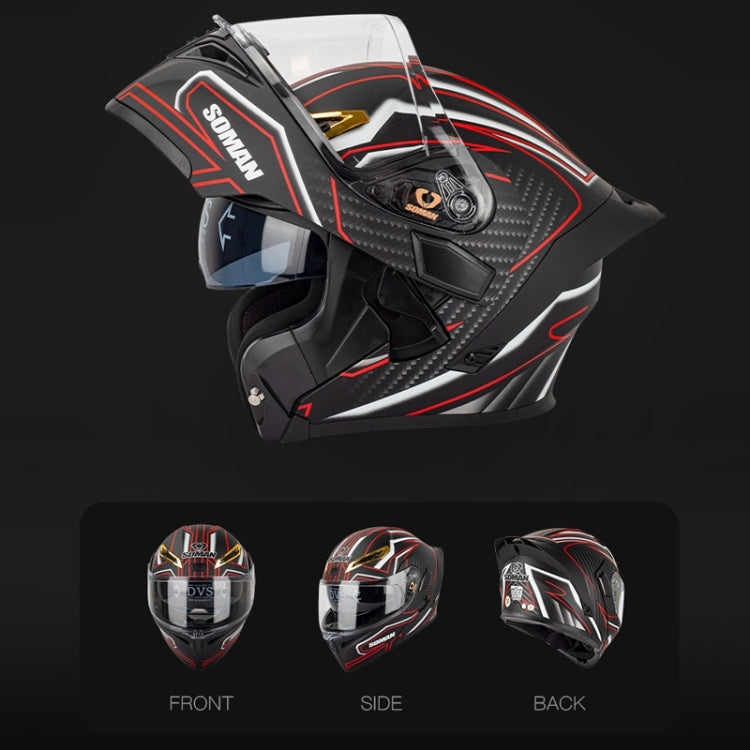 SOMAN Motorcycle Dual Lens Riding Peel-Off Full Coverage Helmet, Size: S(Bright Black) - free shipping - PMC TechLife - Order now!