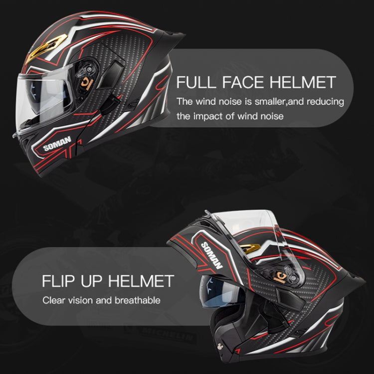 SOMAN Motorcycle Dual Lens Riding Peel-Off Full Coverage Helmet, Size: L(Bright Black White) - Helmets by SOMAN | Online Shopping South Africa | PMC Jewellery | Buy Now Pay Later Mobicred