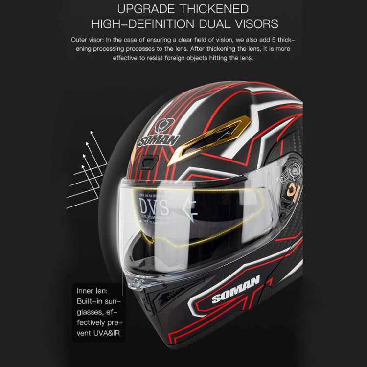 SOMAN Motorcycle Dual Lens Riding Peel-Off Full Coverage Helmet, Size: XXL(Bright Black) - Helmets by SOMAN | Online Shopping South Africa | PMC TechLife | Buy Now Pay Later Mobicred