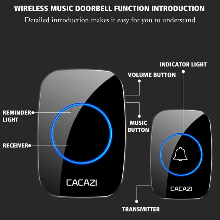 CACAZI A10DC 1 To 2 Battery Type Home Smart Waterproof Electronic Wireless Doorbell(Black) - Wireless Doorbell by CACAZI | Online Shopping South Africa | PMC Jewellery