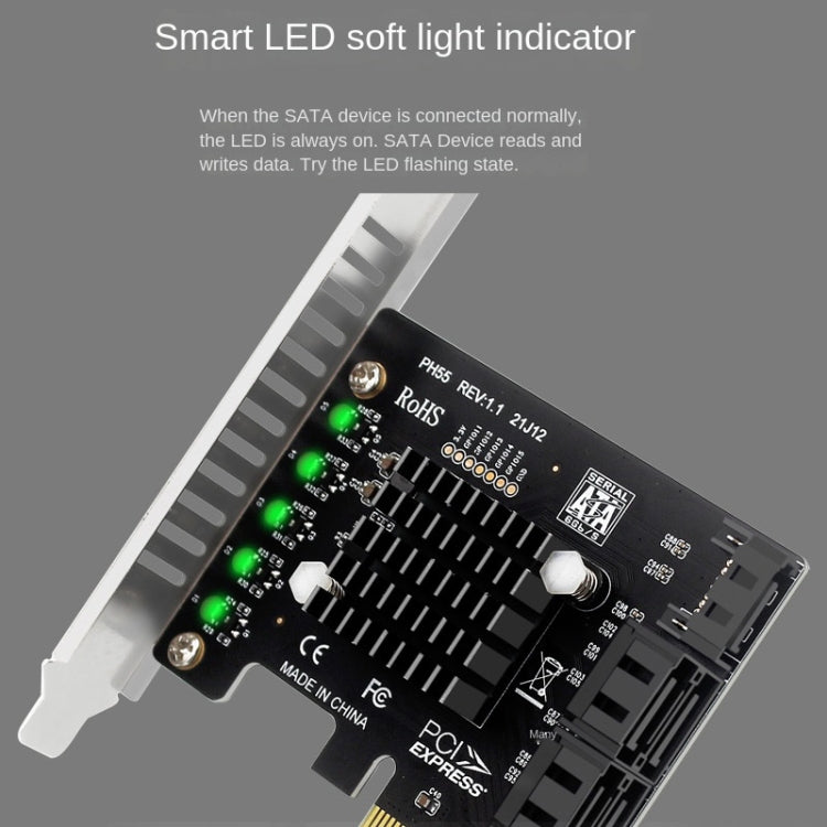 PCI-E To 5 SATA 3.0 Expansion Card(Semi High Baffle) - Add-on Cards by PMC Jewellery | Online Shopping South Africa | PMC Jewellery | Buy Now Pay Later Mobicred