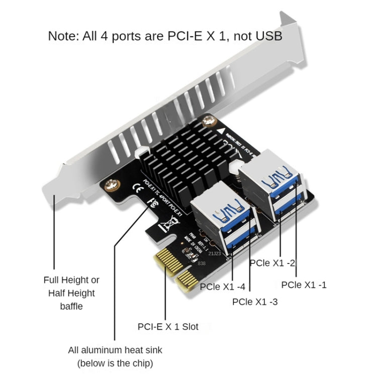 PCIE To PCI-E4 Port USB3.0 Expansion Card Graphics Card Extension(Full High Baffle) - Add-on Cards by PMC Jewellery | Online Shopping South Africa | PMC Jewellery | Buy Now Pay Later Mobicred