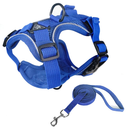 Pet Vest Harness + Traction Rope Set Reflective Breathable Dog Cat Harness, Size: XL(Blue) - Leashes by PMC Jewellery | Online Shopping South Africa | PMC Jewellery