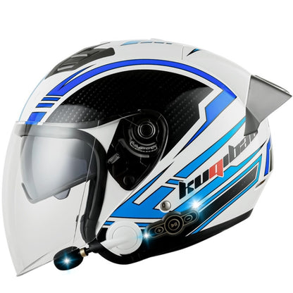 KUQIBAO Motorcycle Smart Bluetooth Sun Protection Double Lens Safety Helmet, Size: XXL(White Phantom Fiber+Gray Tail) - Helmets by KUQIBAO | Online Shopping South Africa | PMC Jewellery | Buy Now Pay Later Mobicred