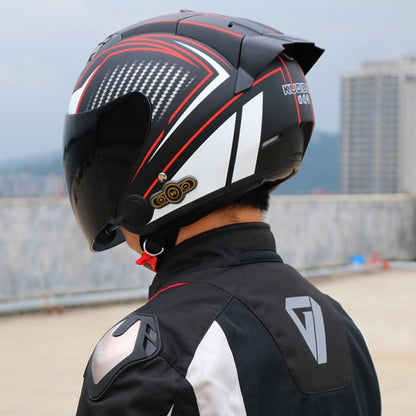 KUQIBAO Motorcycle Smart Bluetooth Sun Protection Double Lens Safety Helmet, Size: L(Matte Black Phantom Fiber+Black Tail) - Helmets by KUQIBAO | Online Shopping South Africa | PMC Jewellery | Buy Now Pay Later Mobicred