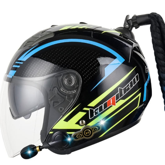 KUQIBAO Motorcycle Bluetooth Headset Double Lens Helmet With Braid, Size: M(Bright Black Phantom Fiber) - Helmets by KUQIBAO | Online Shopping South Africa | PMC Jewellery | Buy Now Pay Later Mobicred