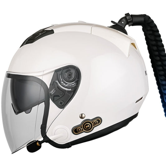 KUQIBAO Motorcycle Bluetooth Headset Double Lens Helmet With Braid, Size: XXL(White) - Helmets by KUQIBAO | Online Shopping South Africa | PMC Jewellery | Buy Now Pay Later Mobicred