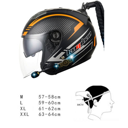 KUQIBAO Motorcycle Bluetooth Headset Double Lens Helmet With Braid, Size: L(Bright Black) - Helmets by KUQIBAO | Online Shopping South Africa | PMC Jewellery | Buy Now Pay Later Mobicred