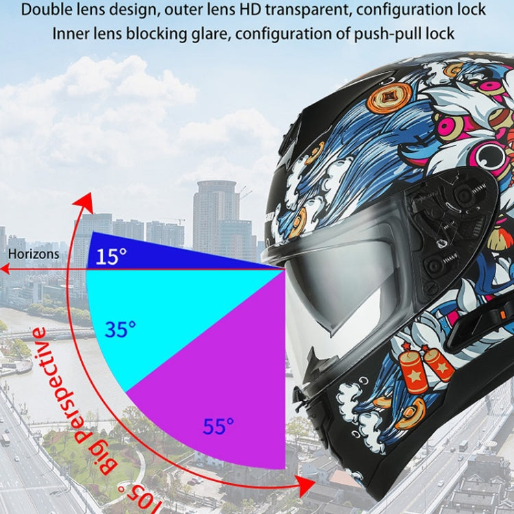 KUQIBAO Motorcycle Dual Lens Anti-Fog Helmet With LED Light, Size: L(White Wake Lion) - Helmets by KUQIBAO | Online Shopping South Africa | PMC Jewellery | Buy Now Pay Later Mobicred