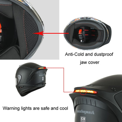 KUQIBAO Motorcycle Dual Lens Anti-Fog Helmet With LED Light, Size: XXL(Matte Black) - Helmets by KUQIBAO | Online Shopping South Africa | PMC Jewellery | Buy Now Pay Later Mobicred