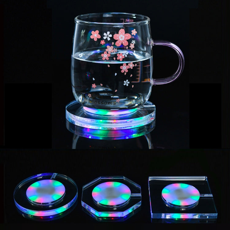 100x10mm Round USB Charging LED Light Up Acrylic Coaster Transparent Crystal Base(Colorful Light) - Car Drink Holders by PMC Jewellery | Online Shopping South Africa | PMC Jewellery | Buy Now Pay Later Mobicred