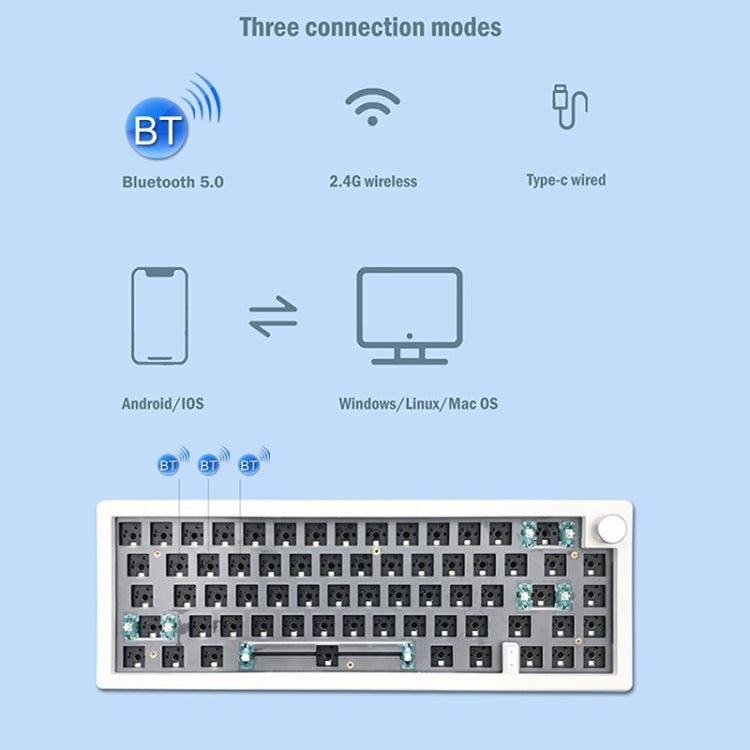 67 Keys Three-mode Customized DIY With Knob Mechanical Keyboard Kit Supports Hot Plug RGB Backlight, Color: Purple - Other by PMC Jewellery | Online Shopping South Africa | PMC Jewellery | Buy Now Pay Later Mobicred