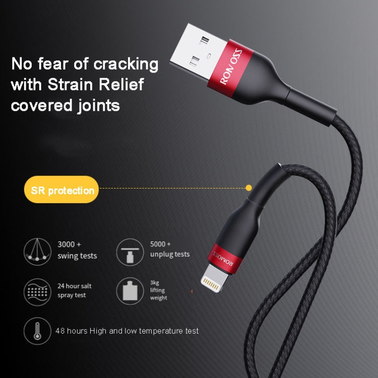 ROMOSS  CB12B 2.4A 8 Pin Fast Charging Cable For IPhone / IPad Data Cable 2m(Red Black) - Normal Style Cable by ROMOSS | Online Shopping South Africa | PMC Jewellery | Buy Now Pay Later Mobicred