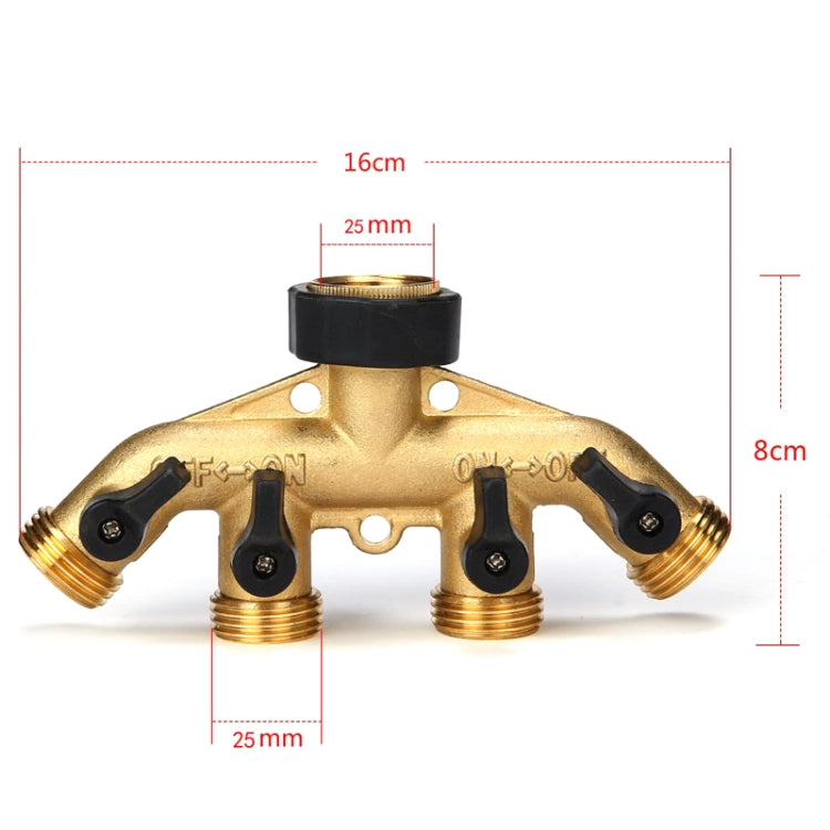 Garden Watering Agricultural Irrigation Family Car Wash Faucet Copper 4-way Ball Valve Water Divider(European Thread) - Watering & Irrigation by PMC Jewellery | Online Shopping South Africa | PMC Jewellery