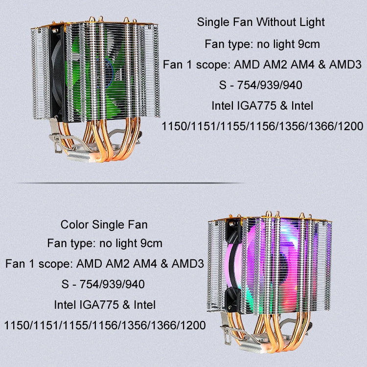 EVESKY 500 Desktop Computer 4 Copper Tube Mute CPU Cooling Fan, Color: Single Fan Without Light - Fan Cooling by EVESKY | Online Shopping South Africa | PMC Jewellery | Buy Now Pay Later Mobicred