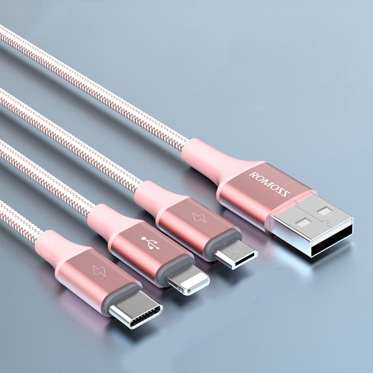 ROMOSS CB25 3 In 1 3.5A  8 Pin + Micro USB + Type C/USB-C Cable 1.5m(Rose Gold) - Multifunction Cable by ROMOSS | Online Shopping South Africa | PMC Jewellery | Buy Now Pay Later Mobicred