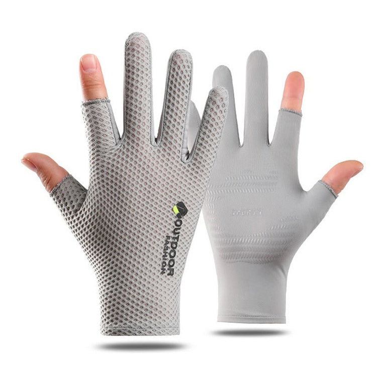 Cycling Thin Sunscreen UV Protection Mesh Breathable Ice Silk Two-finger Gloves(Grey) - Cycling Gloves by PMC TechLife | Online Shopping South Africa | PMC TechLife