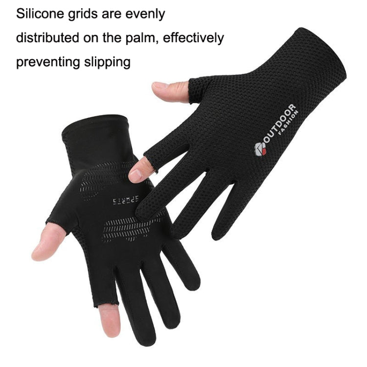 Cycling Thin Sunscreen UV Protection Mesh Breathable Ice Silk Two-finger Gloves(Grey) - Cycling Gloves by PMC TechLife | Online Shopping South Africa | PMC TechLife