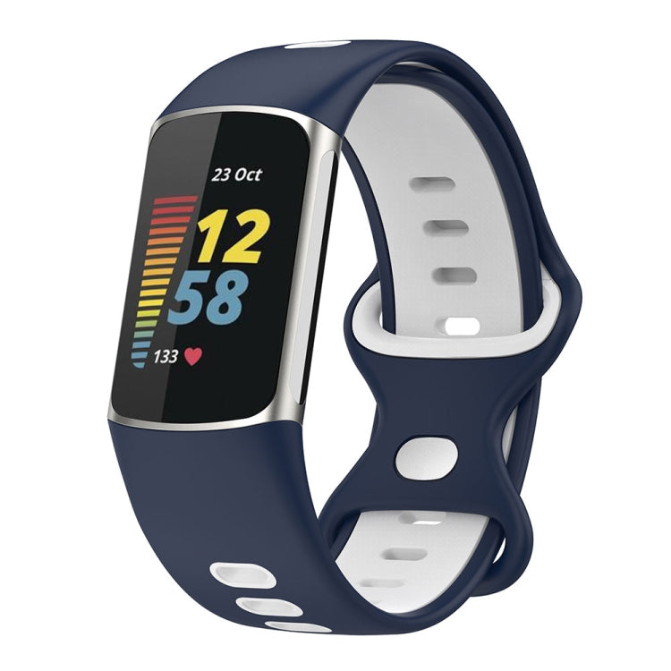 For Fitbit Charge 5 Smart Watch Sports Waterproof Two-Color Silicone Band(Blue White) - Watch Bands by PMC Jewellery | Online Shopping South Africa | PMC Jewellery | Buy Now Pay Later Mobicred