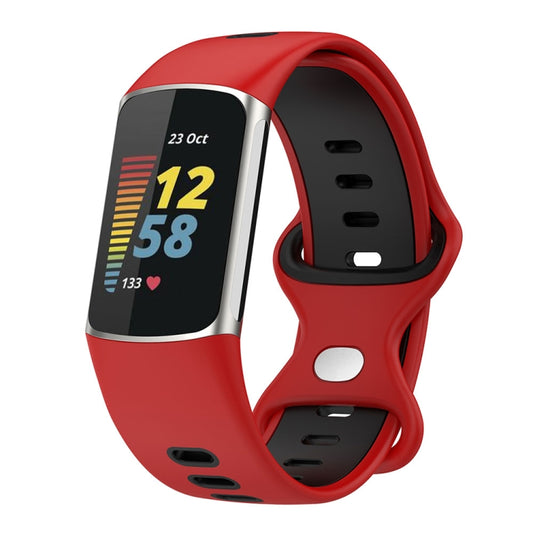 For Fitbit Charge 5 Smart Watch Sports Waterproof Two-Color Silicone Band(Red Black) - Watch Bands by PMC Jewellery | Online Shopping South Africa | PMC Jewellery | Buy Now Pay Later Mobicred