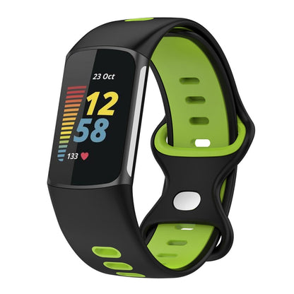 For Fitbit Charge 5 Smart Watch Sports Waterproof Two-Color Silicone Band(Black Green) - Watch Bands by PMC Jewellery | Online Shopping South Africa | PMC Jewellery | Buy Now Pay Later Mobicred