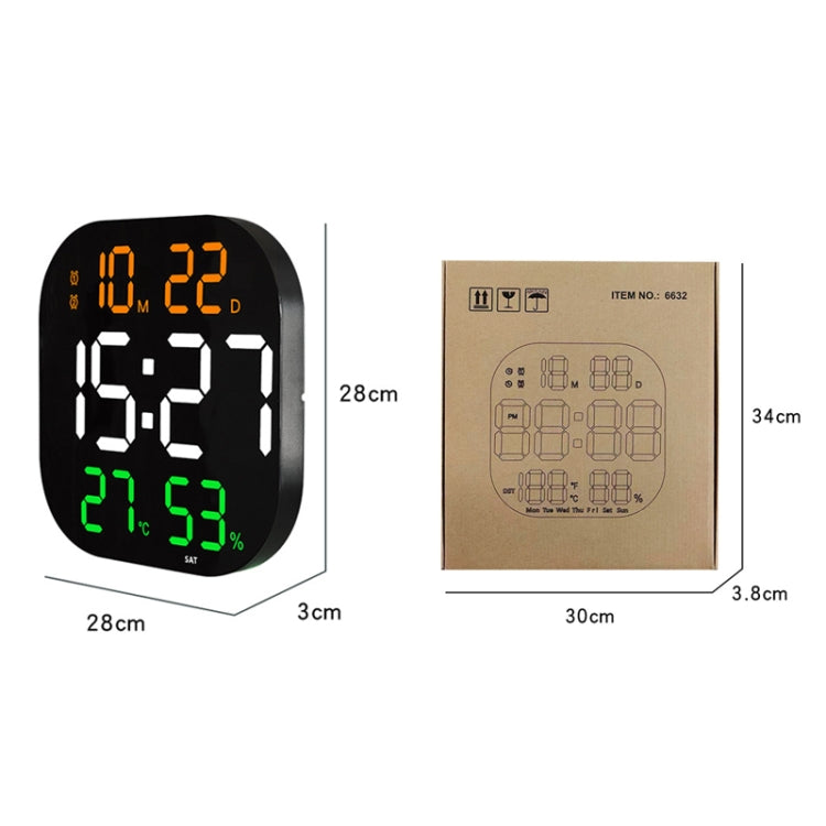 13-Inch LED Acrylic Electronic Clock Large-Screen Square Wall Clock With Timing Temperature Humidity(6632 Orange White Green) - Wall Clock by PMC Jewellery | Online Shopping South Africa | PMC Jewellery