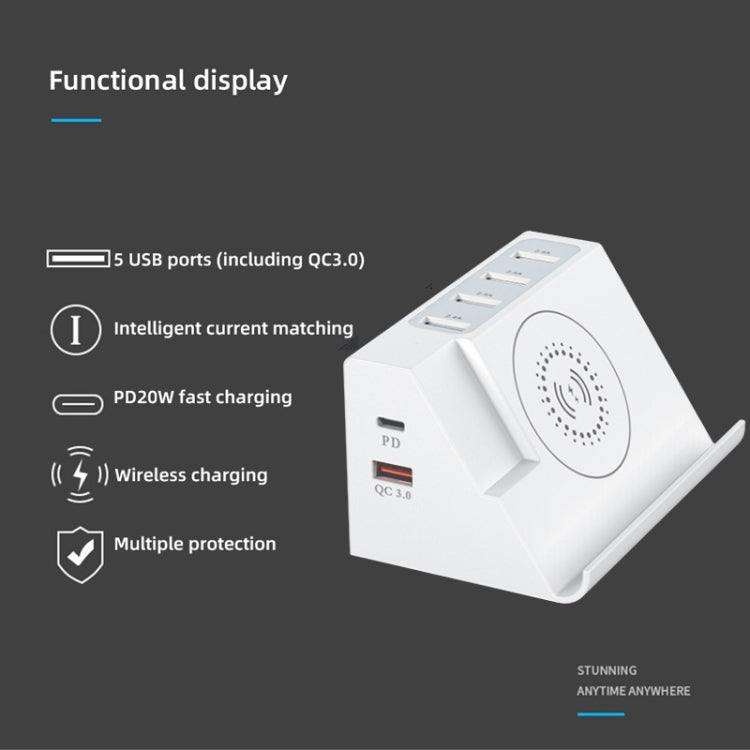 PD 20W +QC 3.0 Wireless Charging+6 Ports Multi-function Charger(EU Plug) - Multifunction Charger by PMC Jewellery | Online Shopping South Africa | PMC Jewellery | Buy Now Pay Later Mobicred