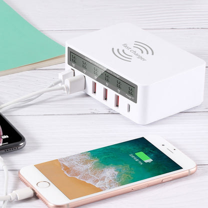 818F 5 USB Ports + Type-C Multifunctional Multi-Port Wireless Charger, Style: UK Plug (White) - Multifunction Charger by PMC Jewellery | Online Shopping South Africa | PMC Jewellery | Buy Now Pay Later Mobicred