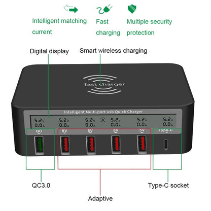 818F 5 USB Ports + Type-C Multifunctional Multi-Port Wireless Charger, Style: UK Plug (White) - Multifunction Charger by PMC Jewellery | Online Shopping South Africa | PMC Jewellery | Buy Now Pay Later Mobicred