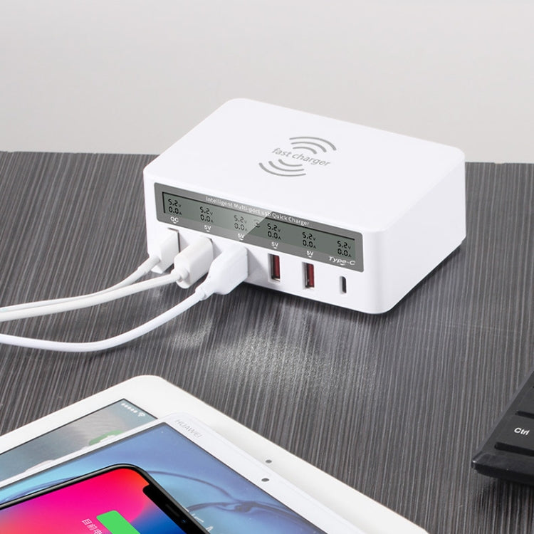 818F 5 USB Ports + Type-C Multifunctional Multi-Port Wireless Charger, Style: UK Plug (White) - Multifunction Charger by PMC Jewellery | Online Shopping South Africa | PMC Jewellery | Buy Now Pay Later Mobicred