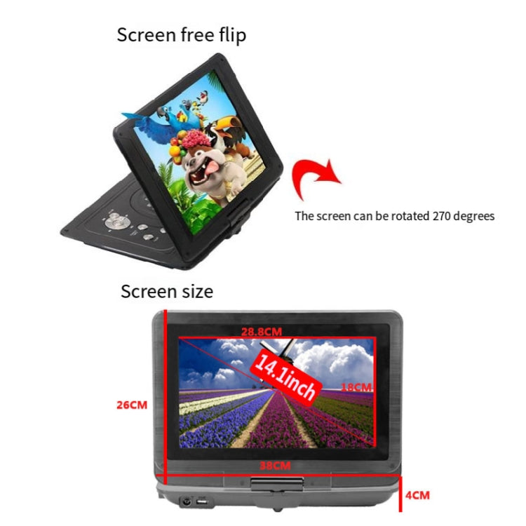 14.1-Inch Screen Portable DVD Player Support USB/SD/AV Input With Gamepad(EU Plug) - DVD & LCD Player by PMC Jewellery | Online Shopping South Africa | PMC Jewellery | Buy Now Pay Later Mobicred