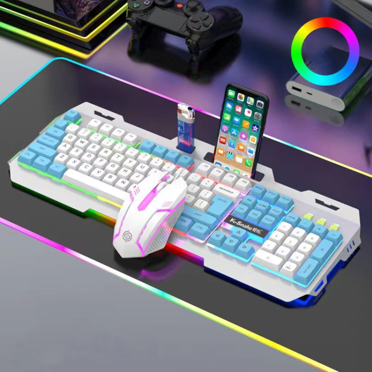 K-Snake Mechanical Feel Keyboard Mouse Kit USB Wired 104 Keycaps Computer Keyboard, Style: Keyboard+Mouse (White Blue) - Wired Keyboard by K-Snake | Online Shopping South Africa | PMC Jewellery | Buy Now Pay Later Mobicred