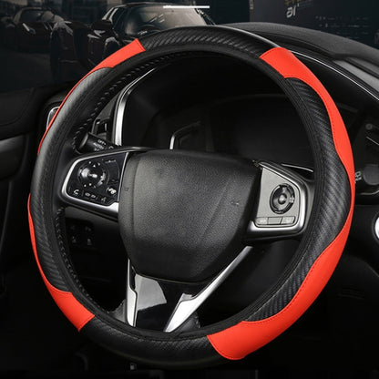 38cm Carbon Fiber Elastic Leather Without Inner Ring Car Steering Wheel Cover, Color: Black - Steering Wheel Accessories by PMC Jewellery | Online Shopping South Africa | PMC Jewellery | Buy Now Pay Later Mobicred