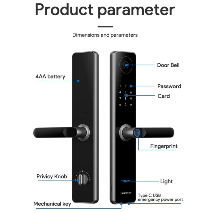 A60 Smart Fingerprint Password Door Lock With Doorbell, Spec: Tuya APP Version Gray - Door Lock by PMc TechLife | Online Shopping South Africa | PMc TechLife | Buy Now Pay Later Mobicred