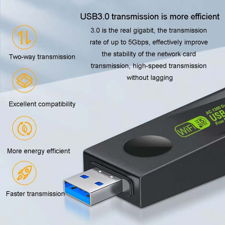 1300Mbps Wireless Network Card Gigabit Dual Band 5G Driverless Computer USB Network Card, Scope: 1300m - USB Network Adapter by PMC Jewellery | Online Shopping South Africa | PMC Jewellery | Buy Now Pay Later Mobicred