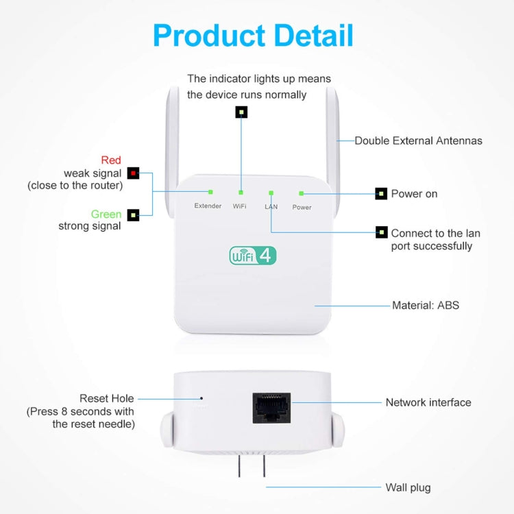 2.4G 300M Wi-Fi Amplifier Long Range WiFi Repeater Wireless Signal Booster US Plug Black - Broadband Amplifiers by PMC Jewellery | Online Shopping South Africa | PMC Jewellery | Buy Now Pay Later Mobicred